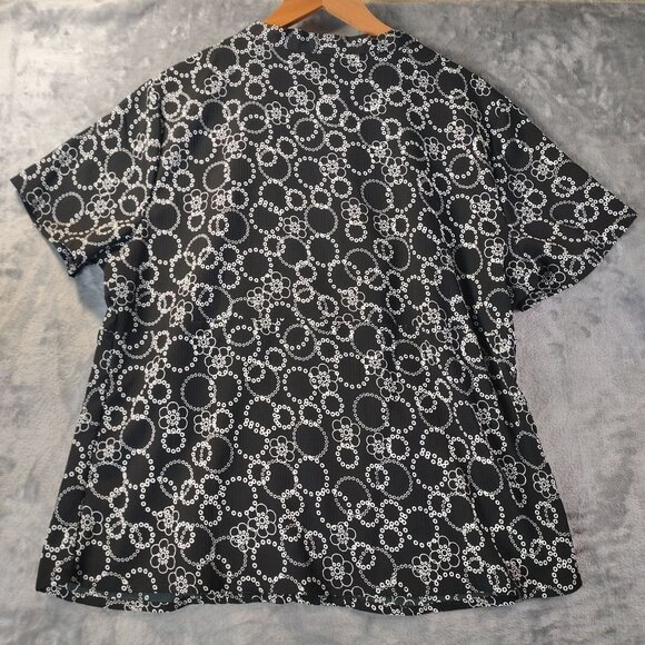 Christopher & Banks Womens XL Black White Floral Button Front Top Short Sleev - Picture 7 of 11
